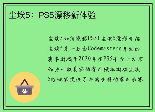 尘埃5：PS5漂移新体验