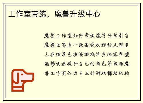 工作室带练，魔兽升级中心